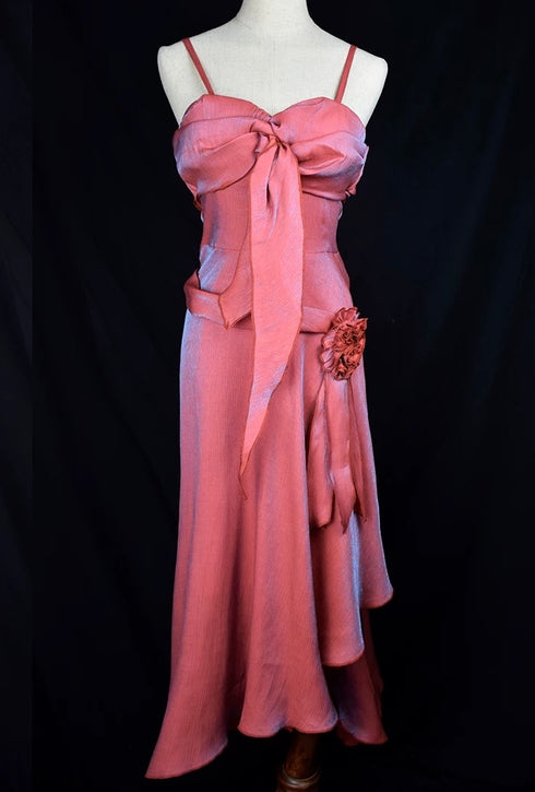 Pink Gold Evening Gown Dress with Bow Detail - Maxi Evening Dress Plus Size